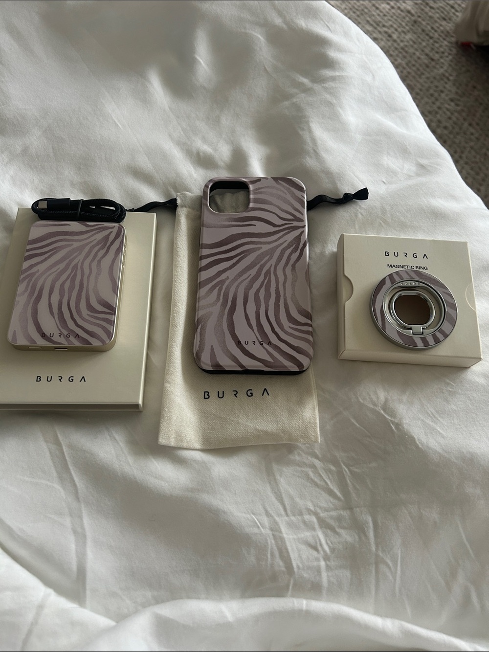 Burga Lavender Zebra Phone Case Set with Matching Ring and Wallet iPhone 14 Plus